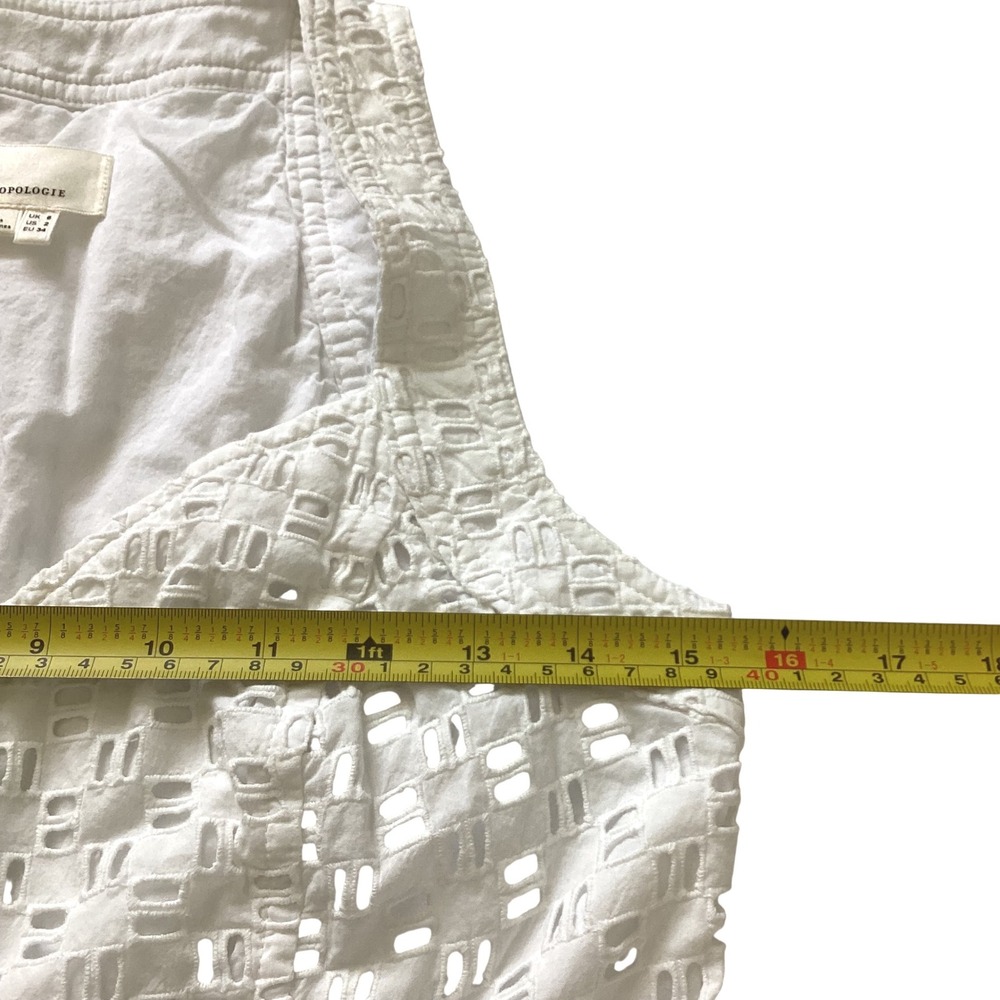 Anthropologie White Eyelet Cotton Button Front Romper Pockets Size 2 - Picture 4 of 12